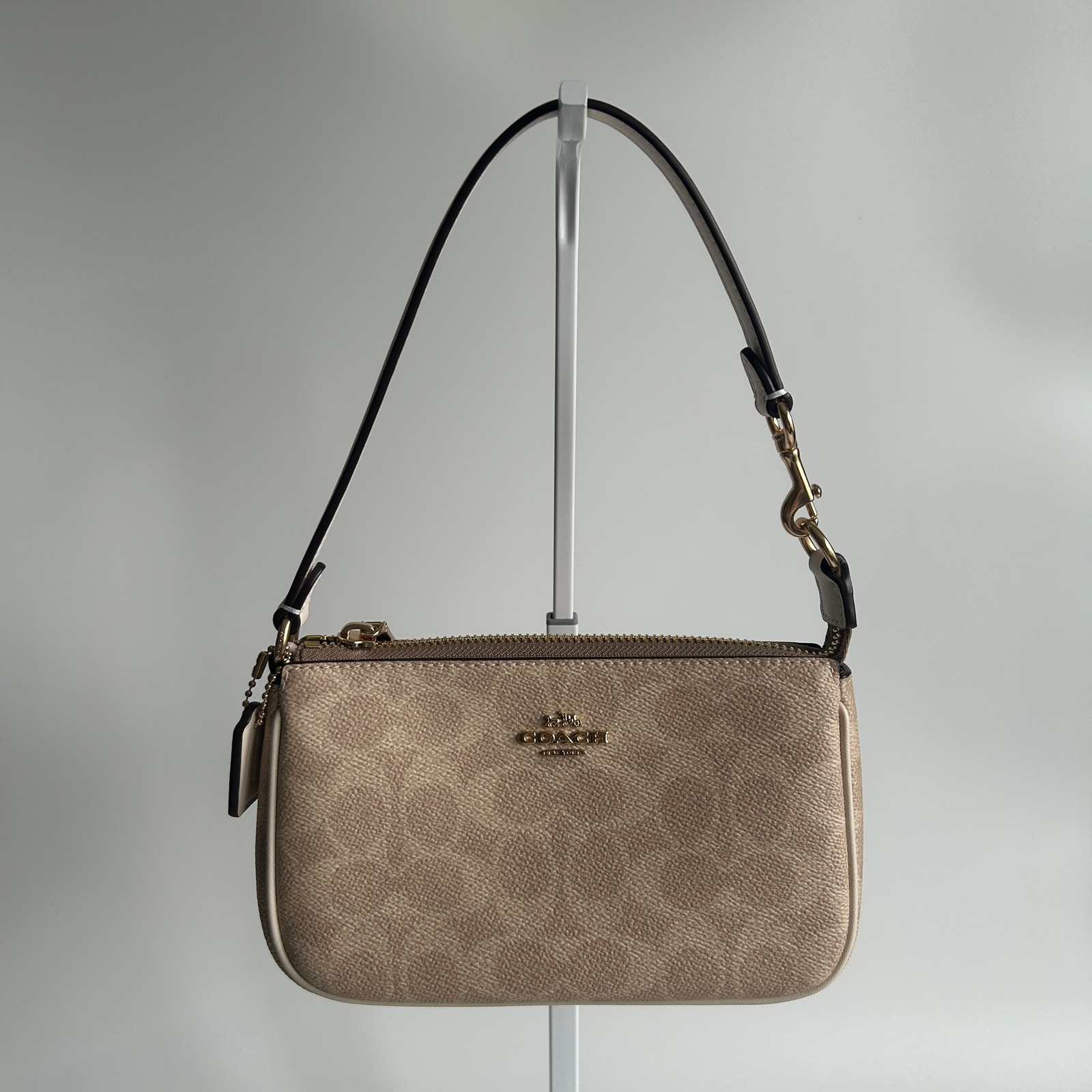 Coach Nolita 19 Khaki Chalk Signature Canvas Shoulder Bag Excellent